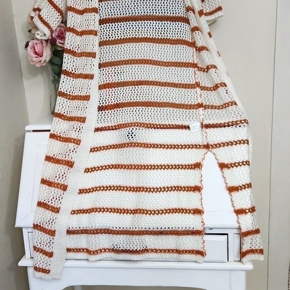 Crotchet Long line Cover Up Duster Photo's Medium Beach Cruise Vacation - Picture 8 of 11